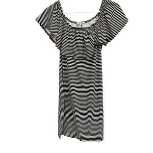 Charlotte Russe Black White Striped Dress‎ Off Shoulder Ruffle Womens Size L